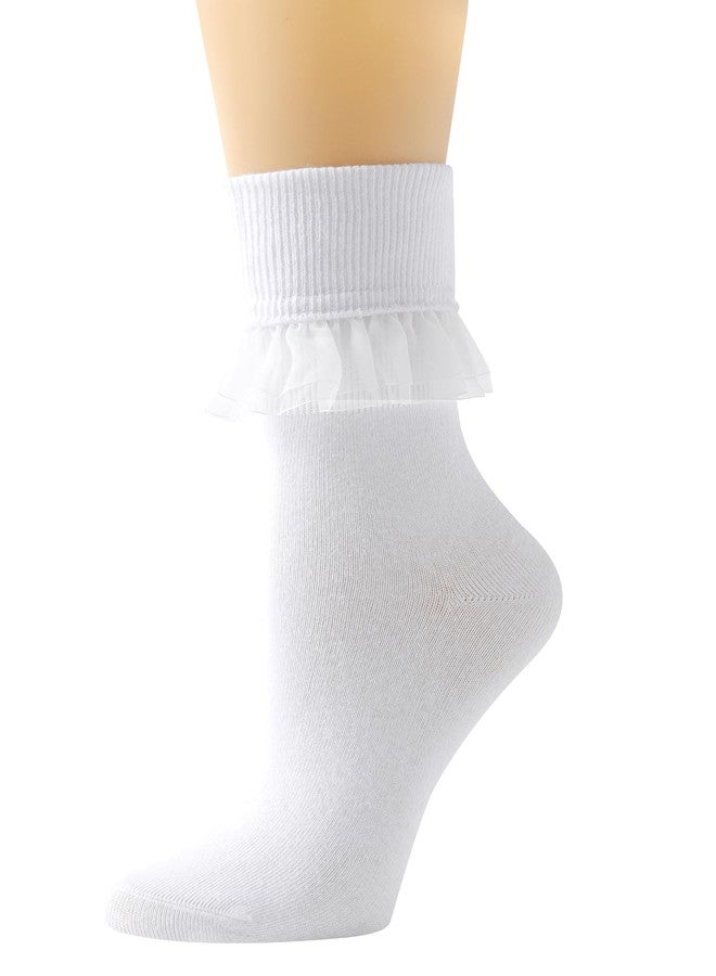 AMHRLINGTO Lace Ruffle Frilly Socks for Women - Fashion Cotton Princess Socks Dress Socks (White-1 Pairs) - Image 1